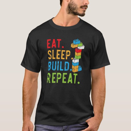 T-shirt Eat Sleep Build Répéter Master Builder Bricks Bloc (Devant)
