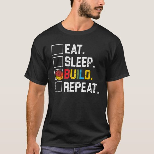 T-shirt Eat Sleep Build Répéter Master Builder Bricks Bloc (Devant)