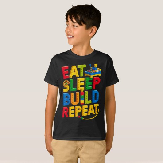T-shirt Eat Sleep Build Répéter Master Builder Building Br (Devant entier)