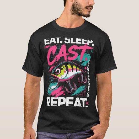 T-shirt Eat Sleep Cast Repeat Fishing Lover Men Dad Christ (Devant)