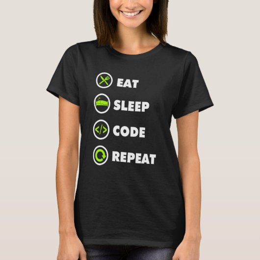 T-shirt Eat Sleep Code Repeat Coding Coder Programmer (Devant)