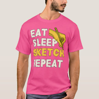 T-shirt Eat Sleep Croquis Répéter Anime Otaku Dessin Cadea