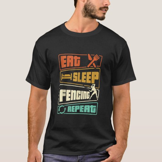 T-shirt Eat Sleep Fencing Répéter Sword Saber Epee Fencer (Devant)