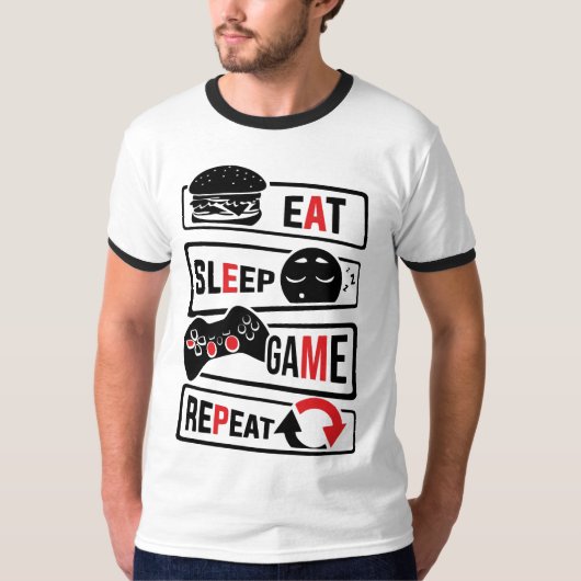 T-shirt Eat Sleep Game Repeat | Citation drôle de (Devant)