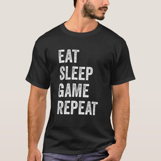 T-shirt Eat Sleep Game Repeat  Video Games Gaming Men Boys (Devant)