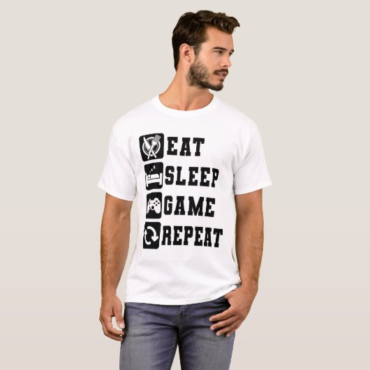 T-shirt Eat Sleep Jeu Répéter Funny Gaming Console (Devant entier)