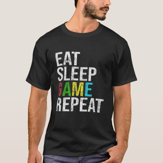 T-shirt Eat Sleep Jeu Répéter Funny Joueur Vidéo Lover (Devant)
