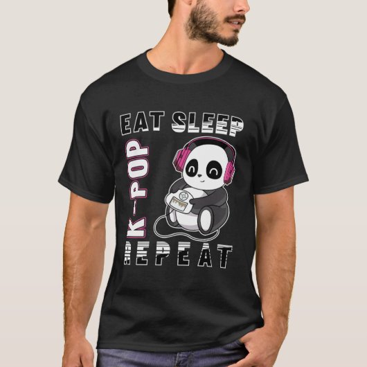 T-shirt Eat Sleep K-Pop Repeat Kpop Panda Korea Pop (Devant)