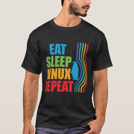 T-shirt Eat Sleep Linux Repeat Retro Penguin Nerd Geek (Devant)