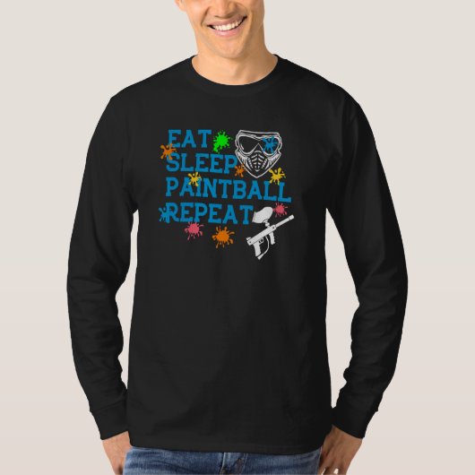 T-shirt Eat Sleep Paintball Repeat Paintballer Air Gun Com (Devant)