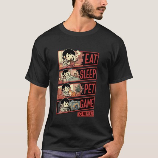 T-shirt Eat Sleep Pet Game Repeat Funny Gamer (Devant)