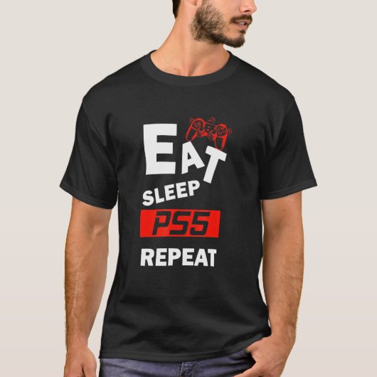 T-shirt Eat Sleep Ps5 Répéter Pour Le Jeu Vidéo (Devant)