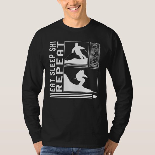 T-shirt Eat Sleep Ski Repeat Skiing Skier Winter Snowboard (Devant)