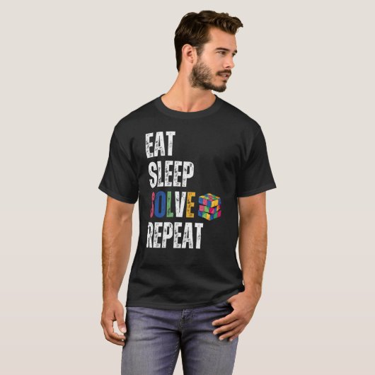 T-shirt Eat sleep solve repeat Math Speed Cubing Puzzle lo (Devant entier)