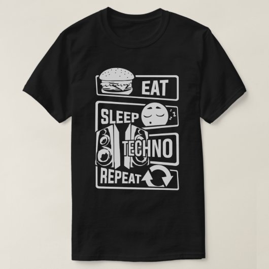 T-shirt Eat Sleep Techno Repeat Party Electronic Music (Design devant)