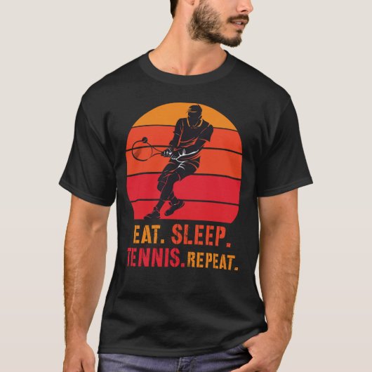 T-shirt Eat Sleep Tennis Repeat Retro Sunset (Devant)