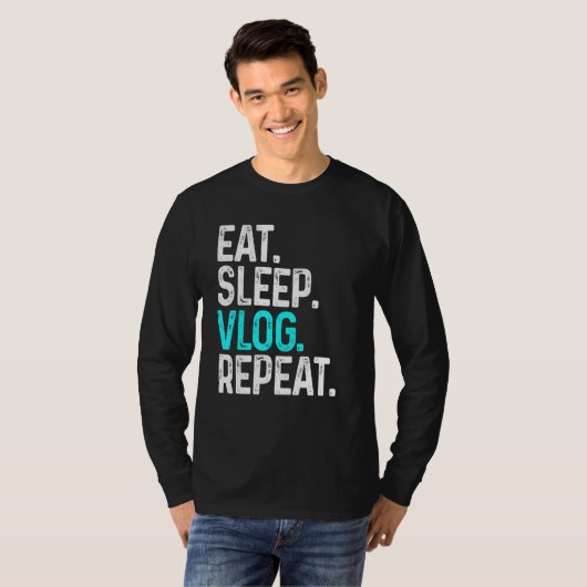 T-shirt Eat Sleep Vlog Répéter Vlogging Vidéo Enregistreme (Devant entier)