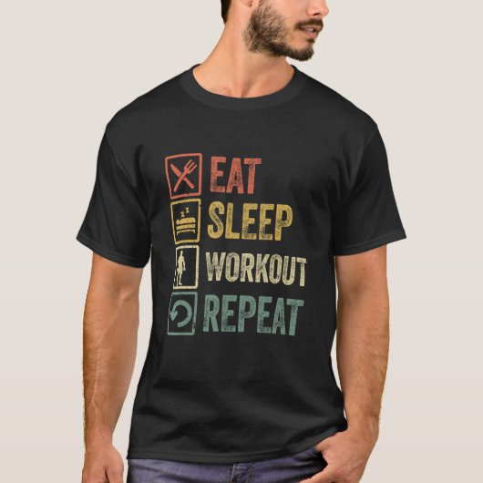 T-shirt Eat Sleep Workout Répéter Funny Retro Workout Gym  (Devant)
