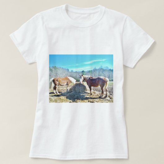 T-shirt Ébauche secourue Chevaux mangeant foin (Design devant)