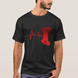 T-shirt Ecg Heartbeat Gamer Console Video Gamer Ordinateur