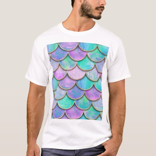 T-shirt Échelles de sirène : motif d'onde aquarelle. (Devant)