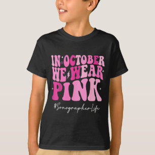 T-shirt Échographiste Porte Rose Groovy Cancer du Sein
