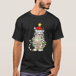 T-shirt Eclairage blanc Tigre Xmas Tree Père Noël Tigre bl