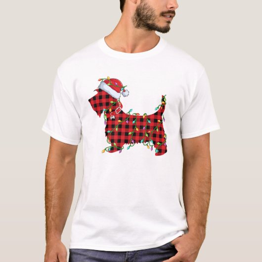 T-shirt Éclairage de Noël à assortir Buffalo plat Scottie (Devant)