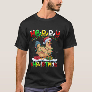 T-shirt Éclairage de Noël Chapeau de poulet Joyeux Noël