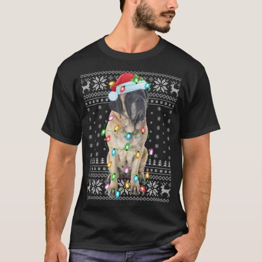 T-shirt Éclairage de Noël chapeau laide anglais Mastiff Ch (Devant)