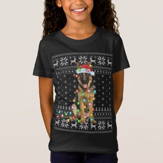 T-Shirt Éclairage de Noël chapeau laide berger allemand Ch (Devant)