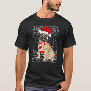 T-shirt Éclairage de Noël chapeau laide Français Chien à d