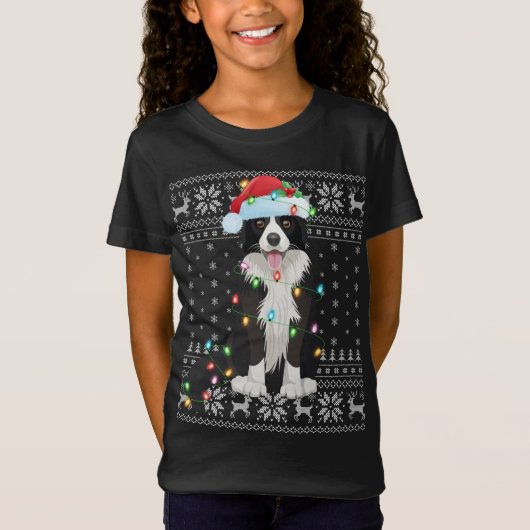 T-Shirt Éclairage de Noël Chapeau Vilain frontière Collie (Devant)