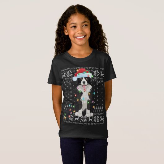 T-Shirt Éclairage de Noël Chapeau Vilain frontière Collie (Devant entier)