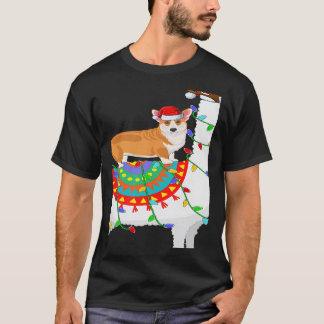 T-shirt Éclairage de Noël Chien Corgi montant un lama Noël
