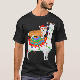 T-shirt Éclairage de Noël Corgi Chien à Cheval sur un Lama