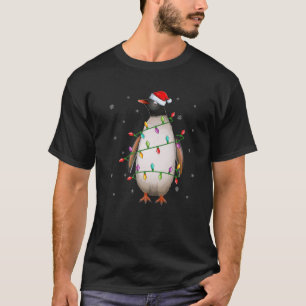 T-shirt Éclairage de Noël d'oiseaux pingouins Santa Hat Pe