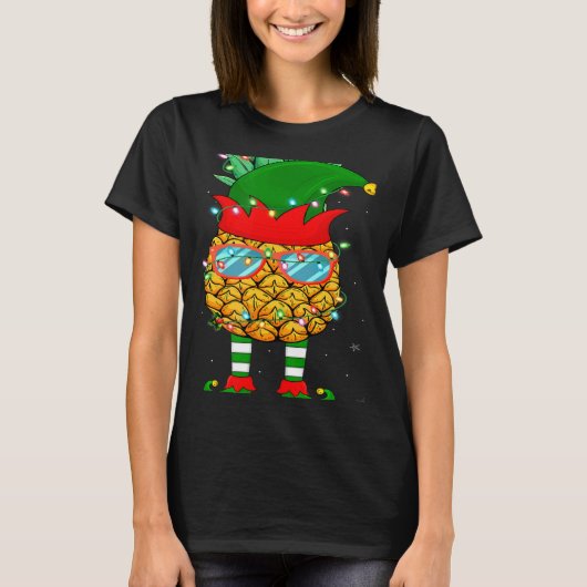 T-shirt Éclairage de Noël Mele Kalikimaka Ananas Elf Chris (Devant)
