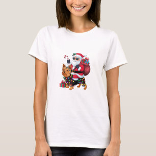 T-shirt Éclairage de Noël Père Noël équitation Yorkshire T