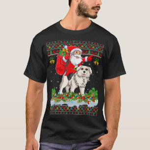 T-shirt Éclairage de Noël Père Noël laid équitation Chien 