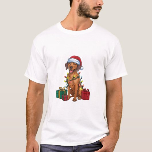 T-shirt Éclairage de Noël Père Noël Rhodesian Ridgeback Ch (Devant)