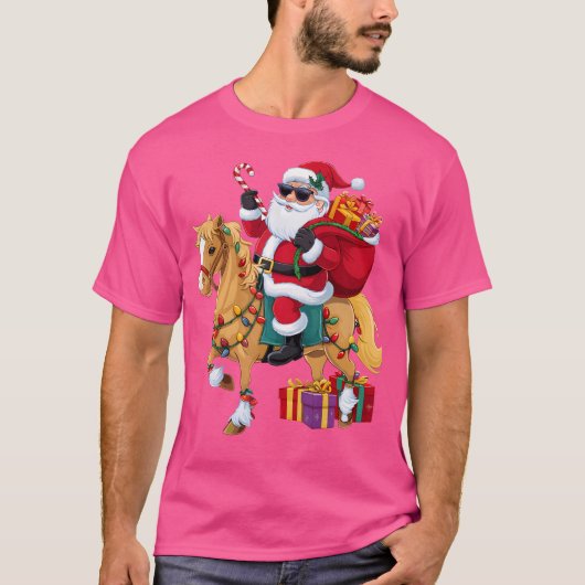T-shirt Éclairage de Noël Santa à cheval Noël (Devant)