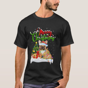 T-shirt Éclairage de Noël Santa Bouledogue Français de Noë