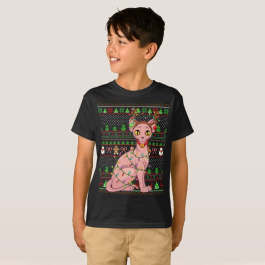 T-shirt Éclairage de style doux Xmas Sphynx Chat Christ (Devant entier)