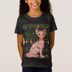 T-Shirt Éclairage de style doux Xmas Sphynx Chat Christ