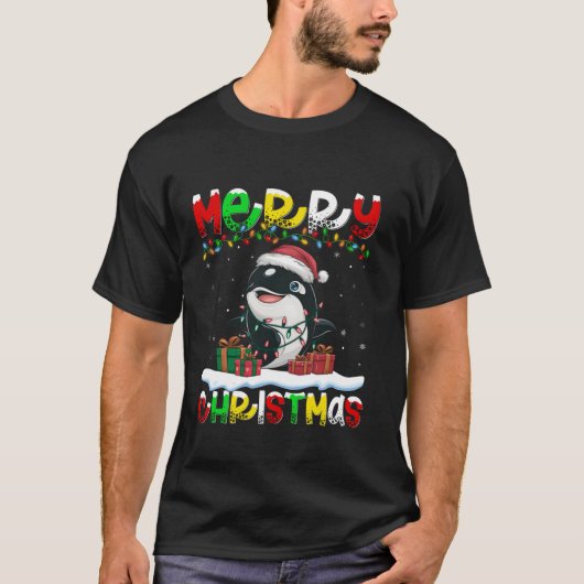 T-shirt Éclairage Noël Chapeau Orca Joyeux Noël T Shi (Devant)