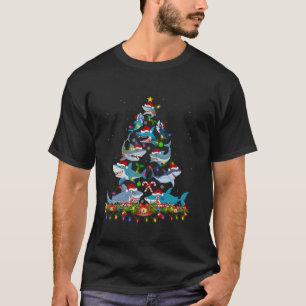 T-shirt Éclairage Noël Chapeau requin Noël