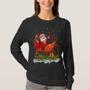 T-shirt Éclairage Noël drôle Père Noël équitation crevette