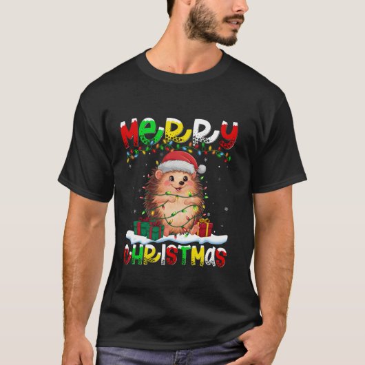 T-shirt Éclairage Noël Hat Hérisson Joyeux Noël T (Devant)