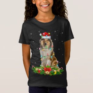 T-Shirt Éclairage Noël Père Noël Rough Collie Chien Noël